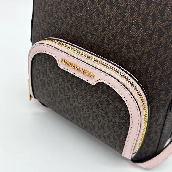 Michael Kors Medium Jaycee Zip Packet Backpack Brown/Light Pink - Picture 8 of 14
